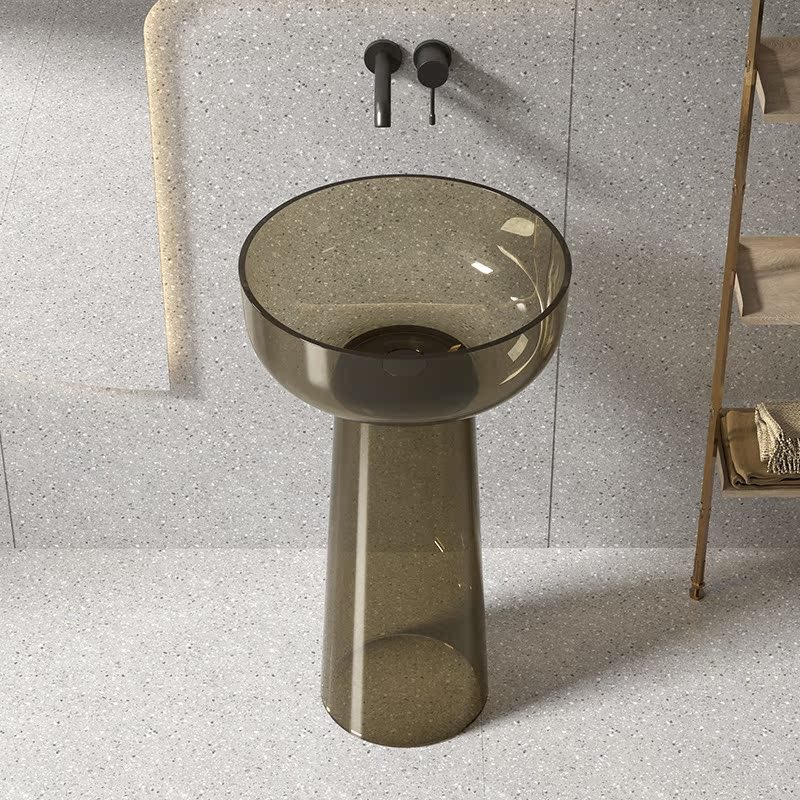Internet Celebrity Round Pedestal Basin Resin Basin Artificial Stone Transparent Washbasin Hotel Bathroom B&B Integrated Pedestal Basin