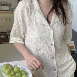 韩国ins女士夏季新品韩系双层棉小碎花宽松大码家居服睡衣套装女