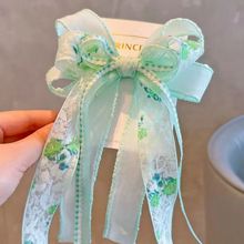 儿童发夹女童可爱头顶大蝴蝶结飘带卡子头饰小清新碎花