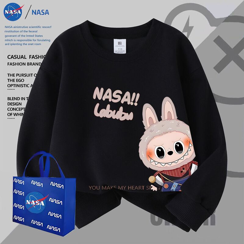 NASA洋气卡通休闲圆领卫衣上衣拉布布秋冬款男童儿童落肩加绒长袖|undefined