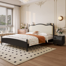 复古实木床主卧 简约1.5米软包单人床橡胶木1.8米欧式黑色双人床