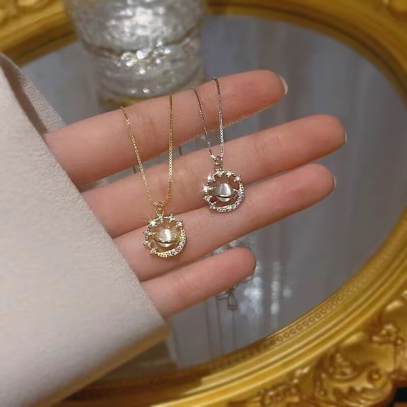 Dream Planet Universe Astronomical Ball Saturn Necklace Globe Color Pendant Retro High-End