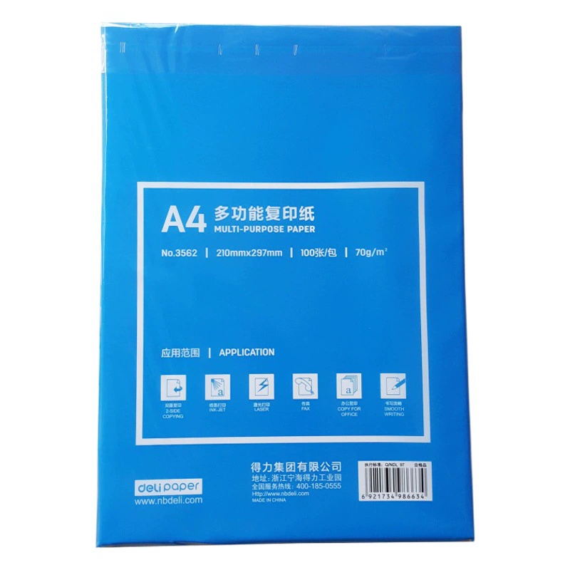 Бумага для печати Deli A4, 100 листов, 3562, двусторонняя копировальная бумага, 70 г, канцелярские товары, белая бумага, бумага для студентов