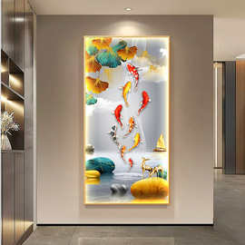 九鱼图玄关装饰画轻奢现代走廊过道led发光灯画寓意好入户墙挂画