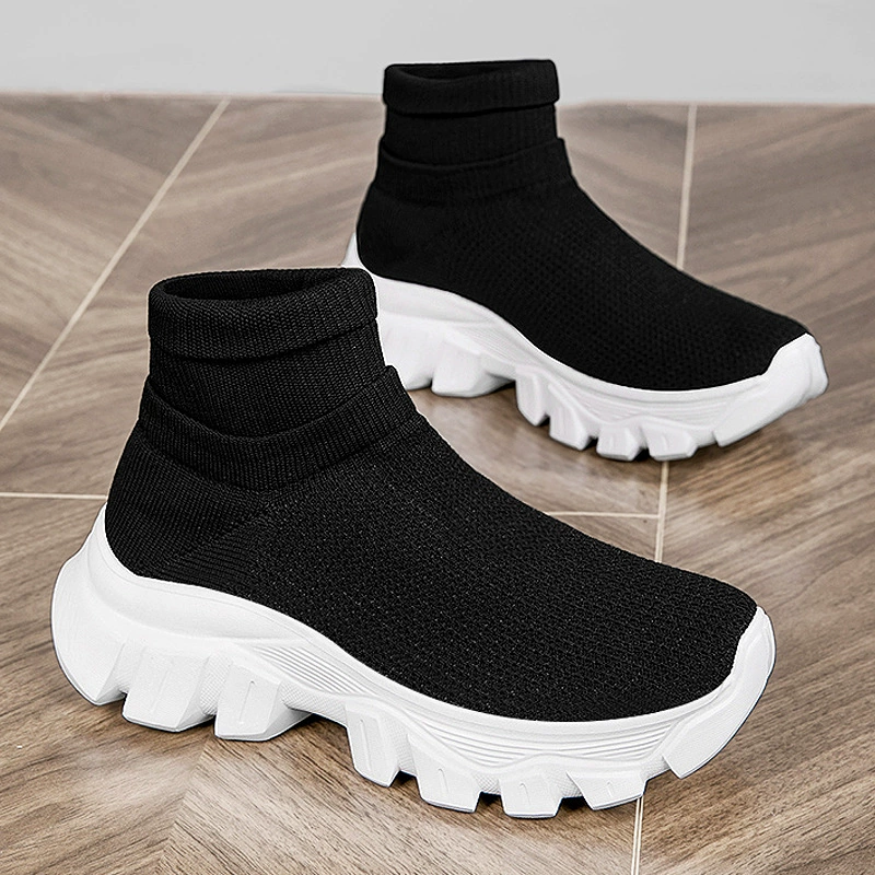 Интернет-знаменитости, супер популярная мужская обувь, лето 2024, новый стиль, тканые спортивные беговые повседневные черные носки большого размера, нескользящая модная обувь