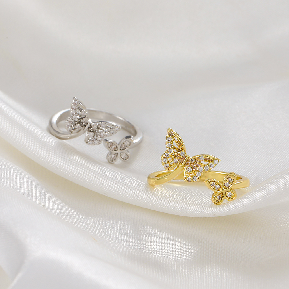 Fashion Simple Butterfly Full Diamond Geometric Metal Index Finger Ring