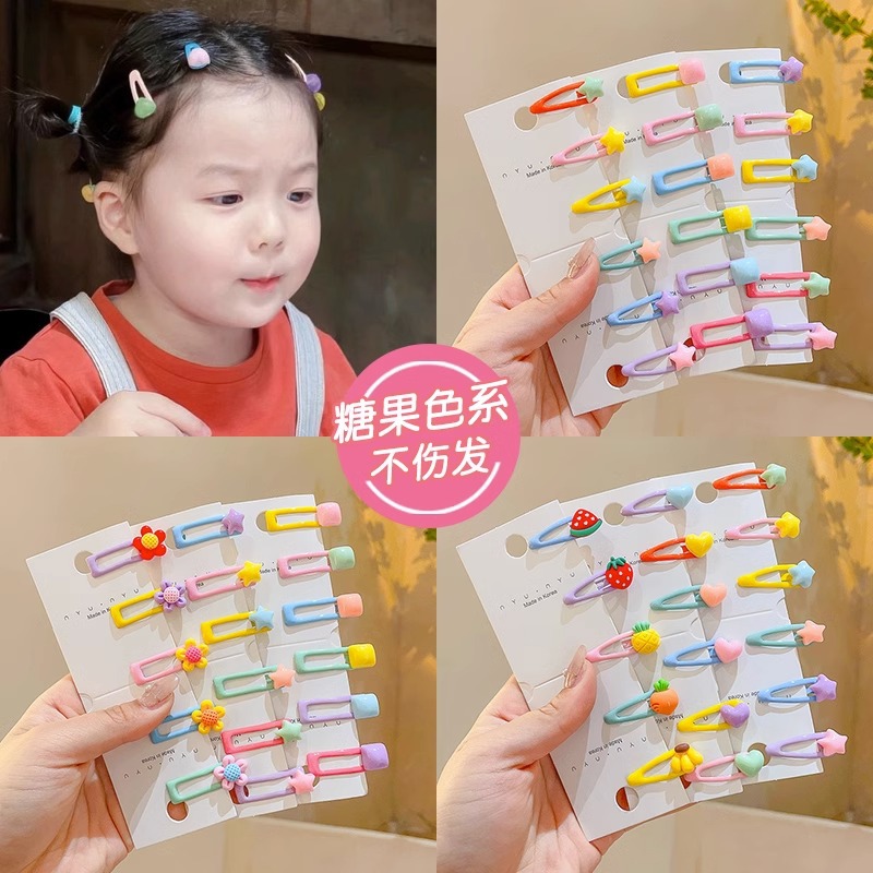 Color brillante dibujos animados de geometría de frutas para el cabello de niños no lastimar clip de cabello BB para mujeres frises acabado clip lateral de cabello roto de alto nivel
