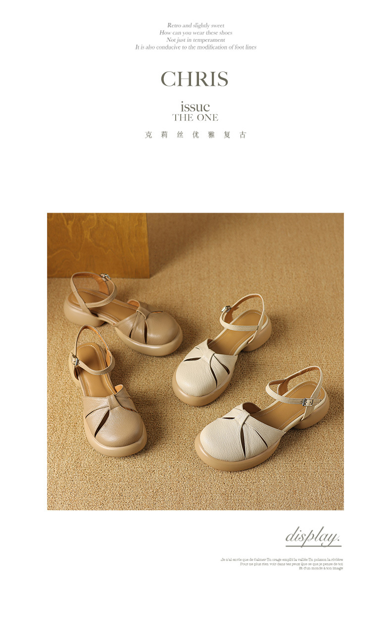 Sandal nữ bít mũi quai ngang da cừu đế dày — Màu trắng be chi tiết 11