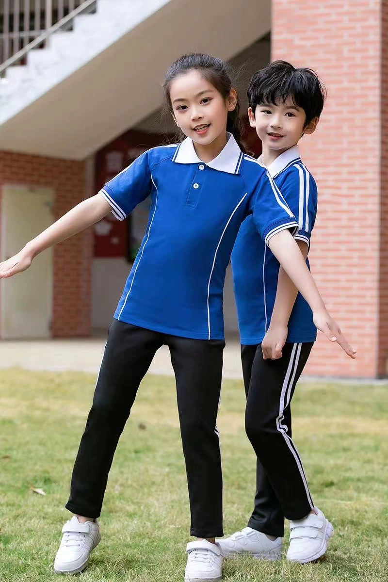 Одежда для учащихся младших классов средней школы из чистого хлопка, костюм с короткими рукавами, мужская летняя пара, Спортивная групповая покупка, начальная школа, школьная форма для учащихся старших классов