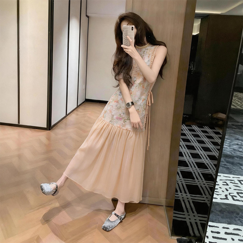 Elegant Pink Sleeveless Floral Dress for Women, Size 26, New Summer Korean Style, Unique and Very Pretty Long Dress for Petite Women Elegant Pink Sleeveless Floral Dress for Women, Size 26, New Summer Korean Style, Unique and Very Pretty Long Dress for Petite Women