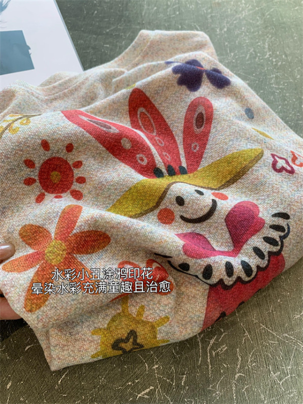 上新！！元气减龄水彩小丑涂鸦轻薄柔软罩衫宽松显瘦长袖T恤2025|undefined