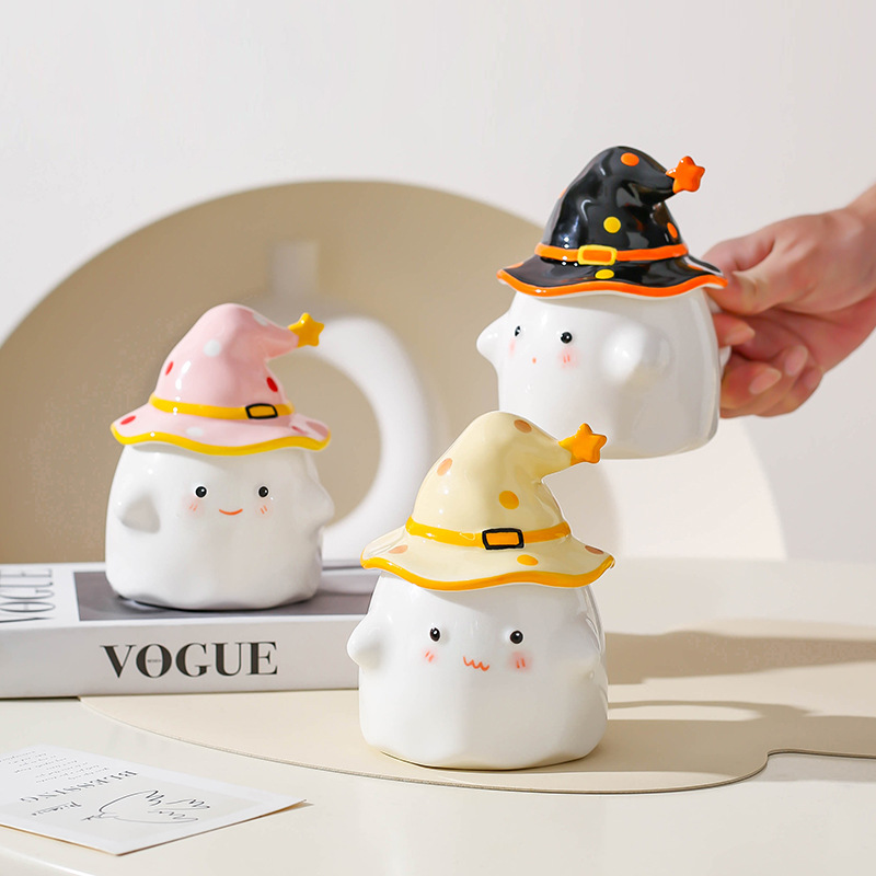 Regalos de cumpleaños fantasma extraña taza de cerámica con tapa taza de regalo de nicho mano taza de regalo regalo de Halloween