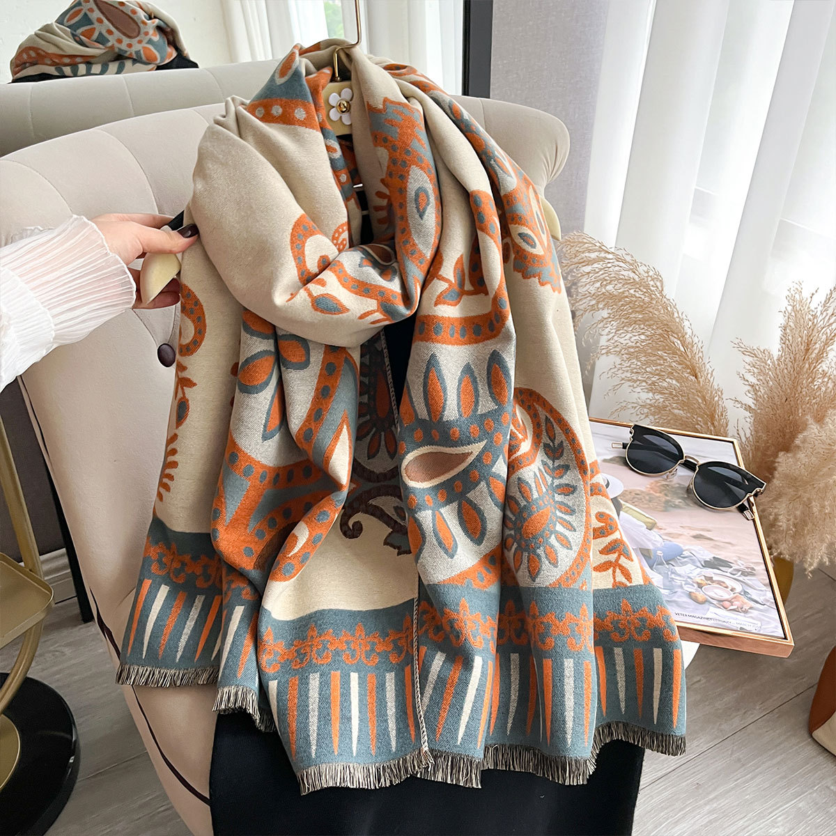 Chal de Jacquard Reversible de Poliéster, Mantenerse Caliente, para Invierno