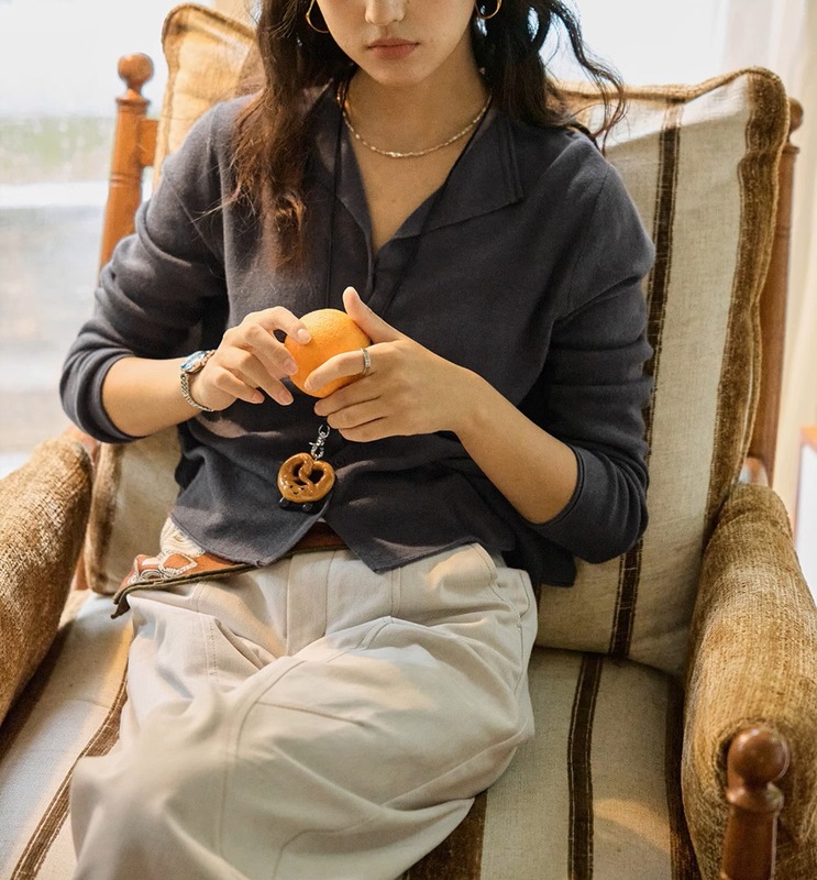 solighter 法式苎麻翻领长袖针织开衫女秋季|undefined