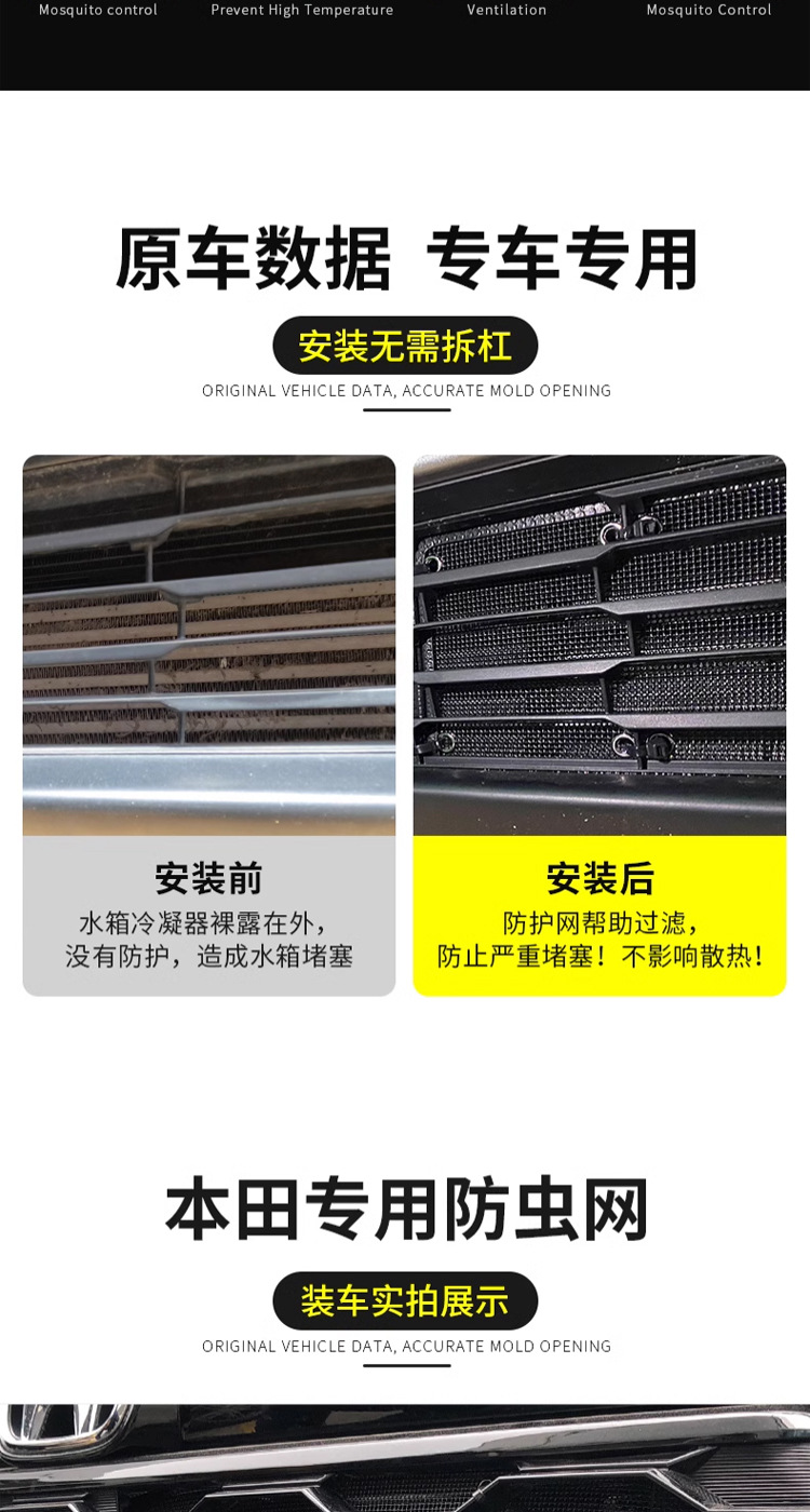 Suitable for 22-23 Honda Models Insect-Proof Net Car Radiator Protection Net Anti-Weed Modification