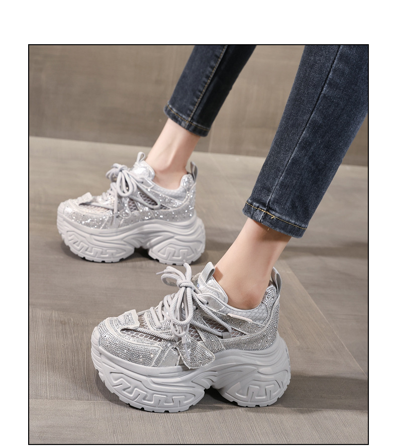 Giày sneaker nữ đế dày tăng chiều cao phong cách thời trang đính đá rhinestone, thoáng khí — màu trắng chi tiết 15