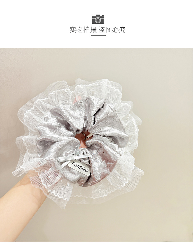South Korea Dongdaemun Ins Ballet Bow silver Pu Leather Lace Large Intestine Hair Band Hair Accessories