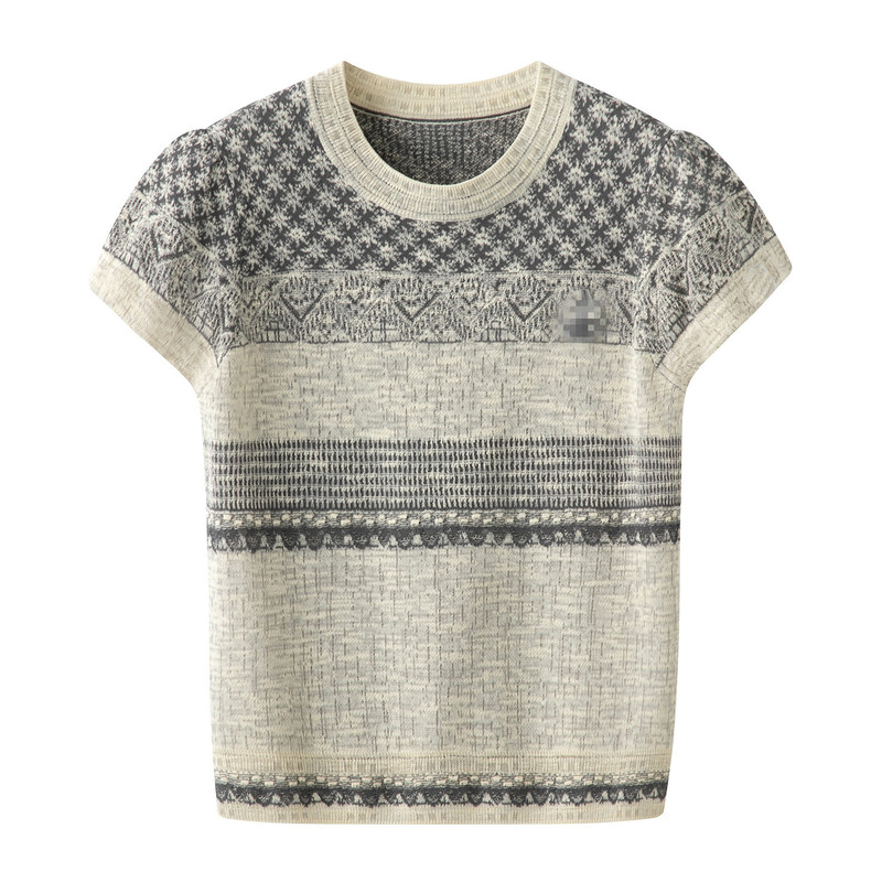 In Stock 2026 New Women's Jacquard Color-Blocking Round Neck Short-Sleeve Knit Top 2K2Ee42 In Stock 2026 New Women's Jacquard Color-Blocking Round Neck Short-Sleeve Knit Top 2K2Ee42