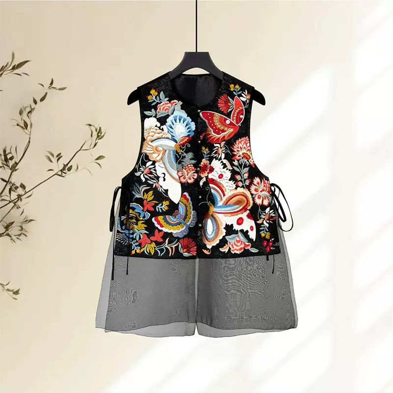 新中式复古禅意黑色刺绣马甲女夏季新款高级感超好看国风唐装上衣