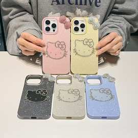 闪粉水钻猫咪苹果手机壳16promax蝴蝶结iPhone14pro适用13pro女15