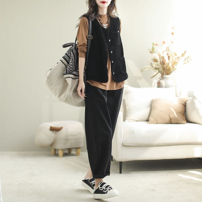 马甲女秋装新款女士上衣坎肩时尚休闲灯芯绒百搭原创女装马夹外套|undefined