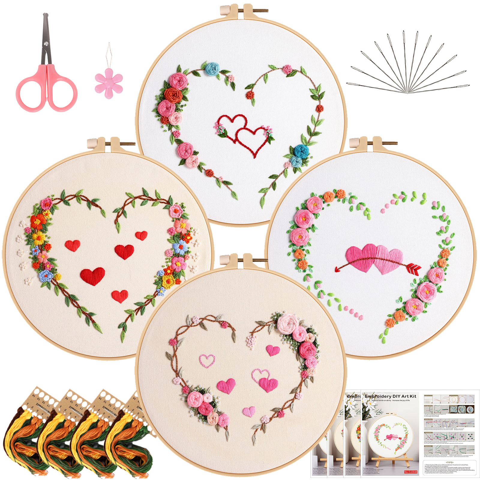 Juego de 4 piezas de CX0646-649 1 tijeras rosas 1 enhebrador rosa 1 bordado