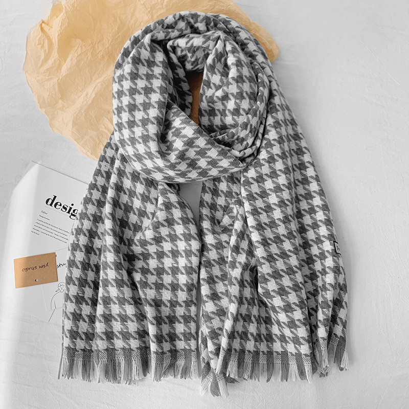 Houndstooth New Korean Version Autumn And Winter Scarf Female Imitation Cashmere Fashion All-match Thickened Warm Student Scarf