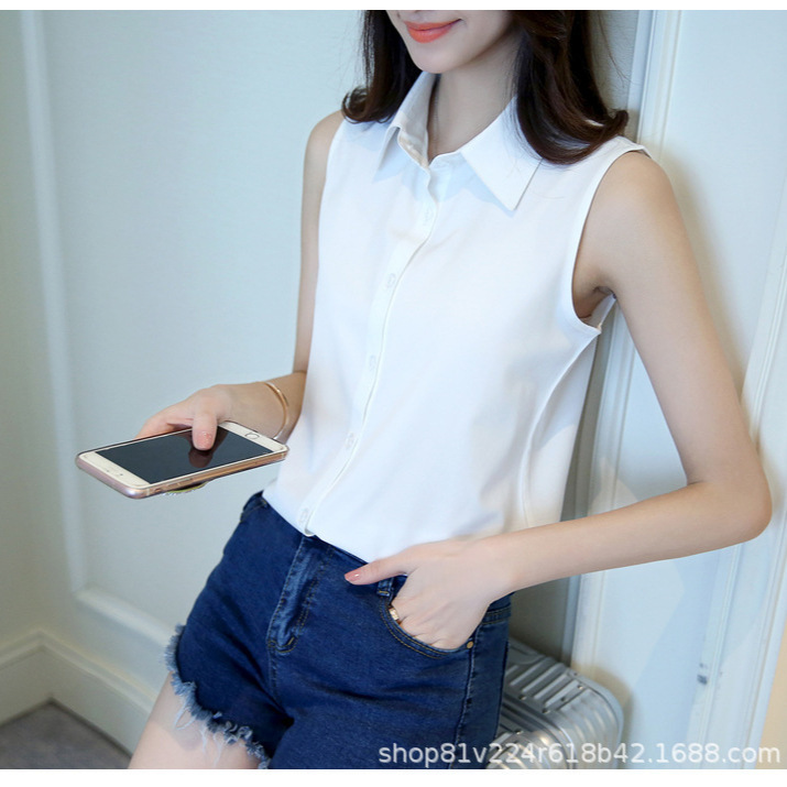 Summer New Korean Style Slim-fit Slimming Sleeveless Shirt Women's Business Wear White Shirt Work Clothes Lapel Shirt