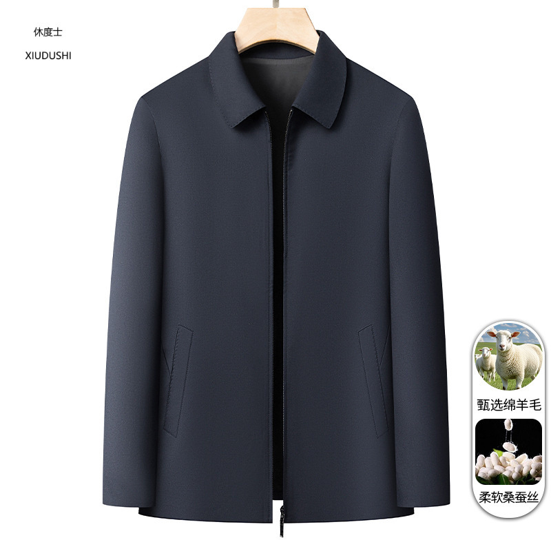 New fine wool and silk jacket for middle-aged men, lapel business and executive attire, father's spring and autumn coat.