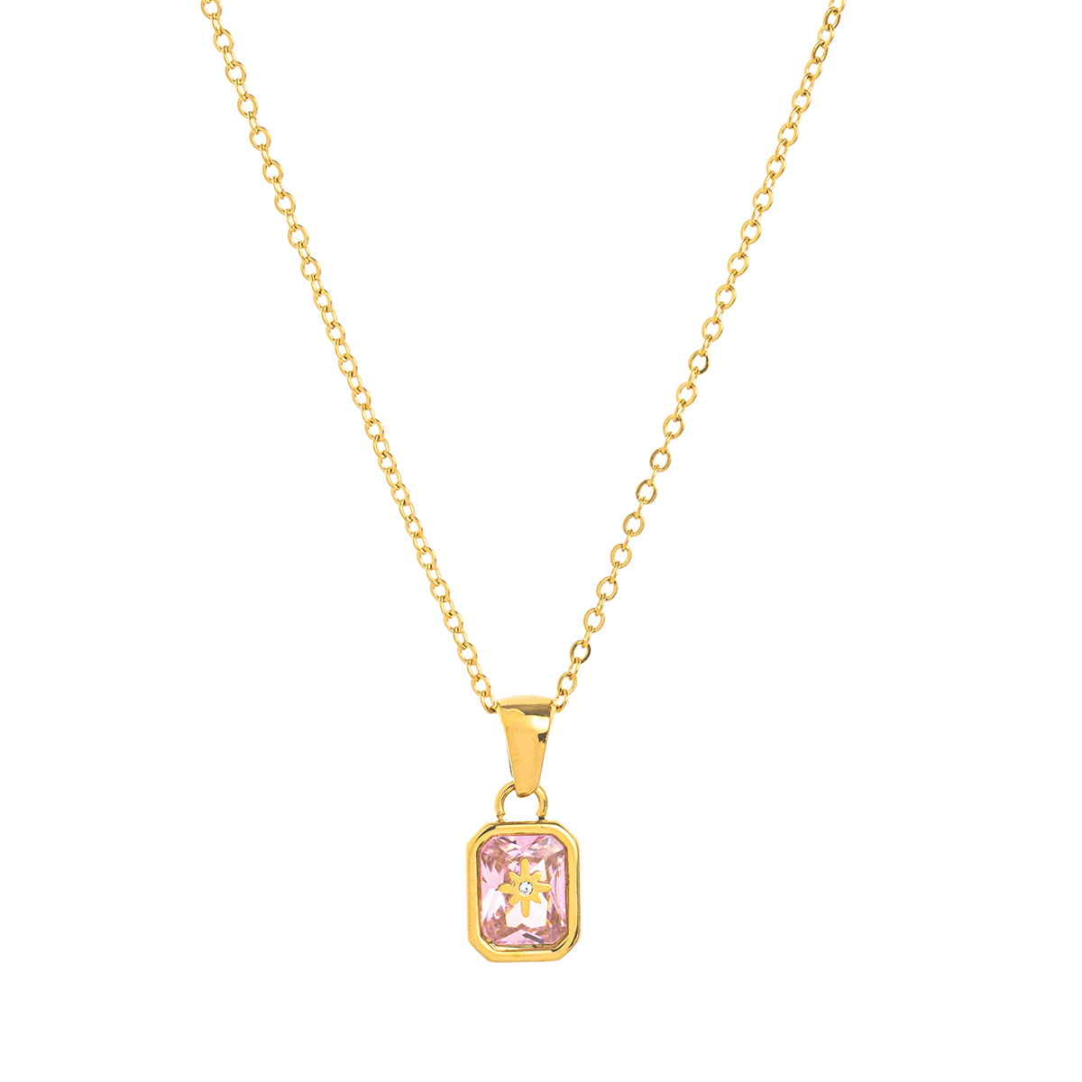 Collar Colgante de Estrella Polar con Piedra de Nacimiento, Acero de Titanio