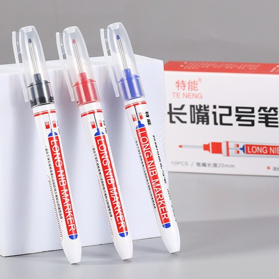 长头记号笔防水工地瓷砖用途长嘴木工划线笔10支深孔加长定位笔