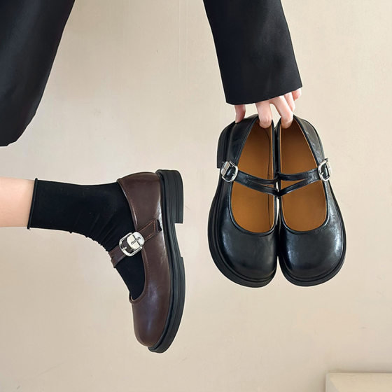 Low Mouth Mary Jane Shoes Women's 2025 Spring and Autumn Retro Round Toe Low Heeled Shoes British Style Uniform JK Small Leather Shoes
