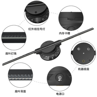 Yaster Holographic Fan Projection Advertising Machine Screenless Stereoscopic Display 3d hologram fan Two Leaves 50cm