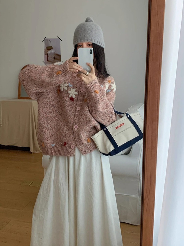 韩系甜美文艺小清新针织衫女2025秋冬新款慵懒风百搭宽松开衫毛衣|undefined