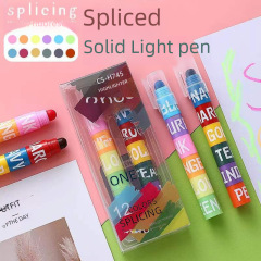 Overdue Solid Fluorescent Highlighters Cute Creative Multicolor Retro Doodle Pens 12-Color Striped Emphasis Highlighters