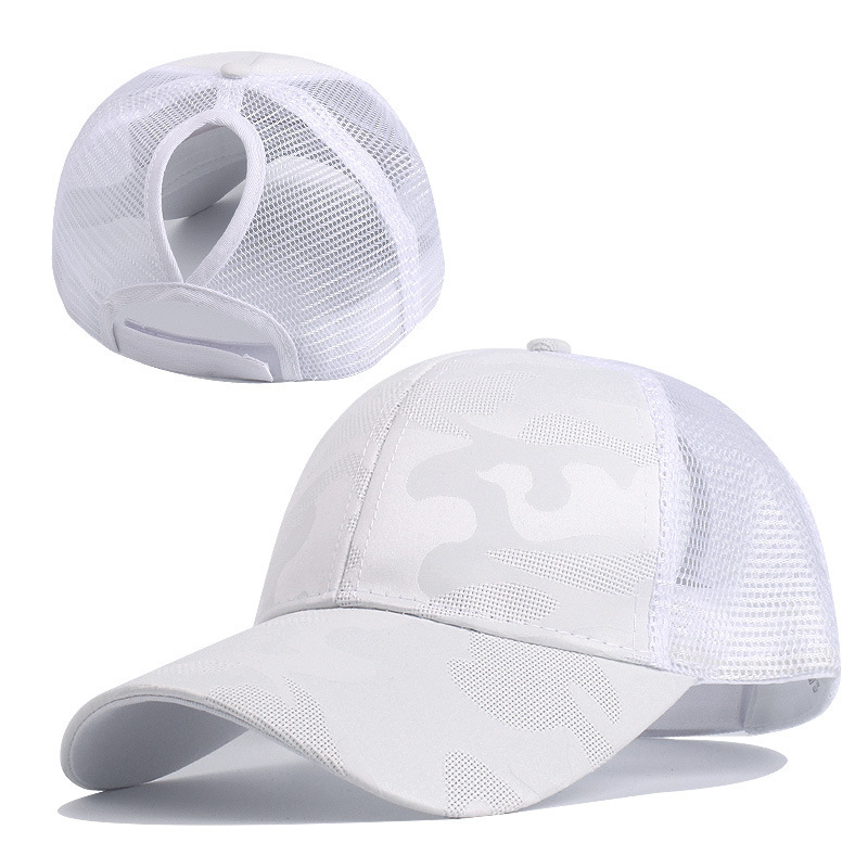 Ademende, bedrukte paardenstaart mesh casual veelzijdige zonnehoed voor dames in de zomer met eendenbekpet_voghion.com
