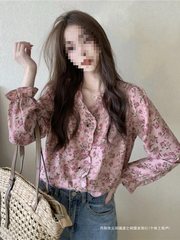 法式领气质碎花衬衫女春秋小众甜美雪纺衫复古长袖宽松上衣