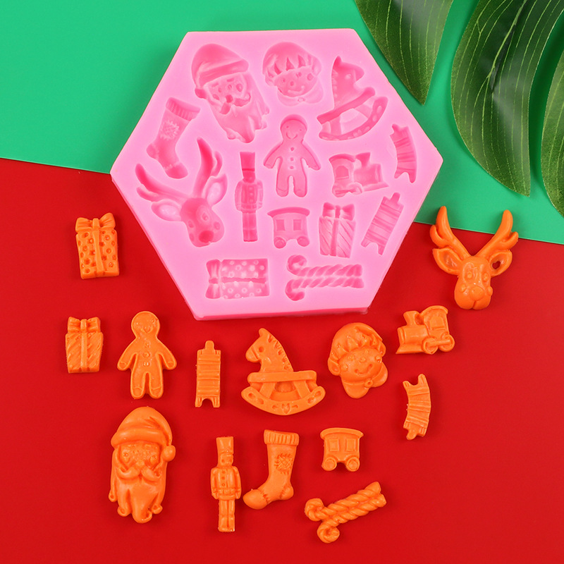 DIY Navidad serie molde Navidad árbol alces regalo chocolate muleta fondant caramelo vestido molde de silicona