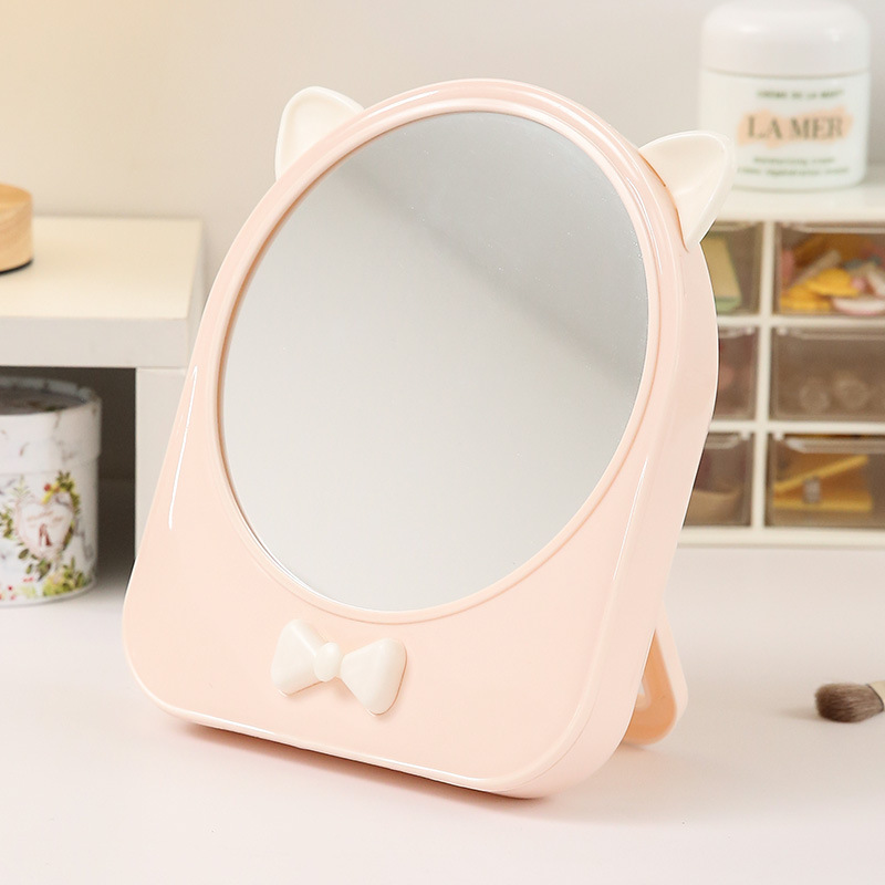 Espejo de maquillaje de escritorio de plástico ins espejo de maquillaje de niña almacén de arco espejo plegable lindo gato oídos espejo
