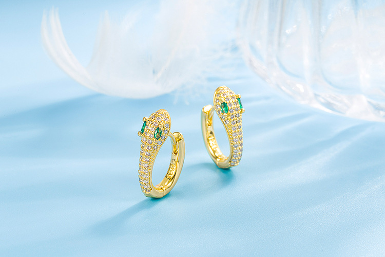 vintage emerald full zircon snake shaped copper earrings wholesale