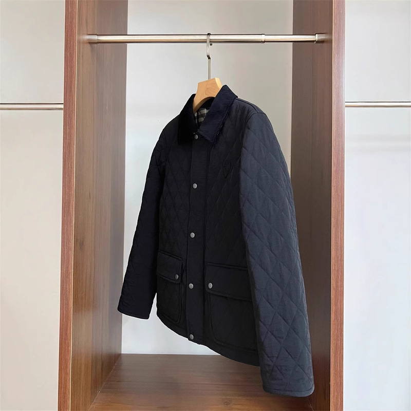 Diamond Quilted Lapel Gold Buckle Lightweight Slim-Fit Thin Cotton Jacket for Women Winter