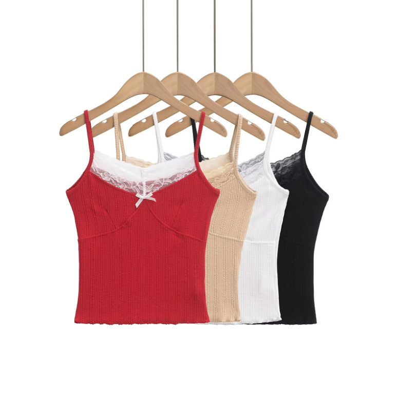 25 Summer New Women's American-style Fake Two-piece Bow Lace Camisole Sexy Spice Short Top 25 Summer New Women's American-style Fake Two-piece Bow Lace Camisole Sexy Spice Short Top