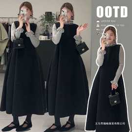 2025秋季新款女法式设计感边长袖毛衣上衣收腰显瘦背心连衣裙