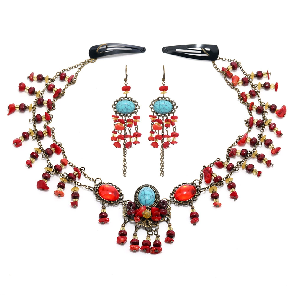 Аксессуары для волос в стиле Донгун Сяофэн, экзотические костюмы, древние ханские костюмы, украшения на лоб, красные бровные подвески, головные уборы, от производителя