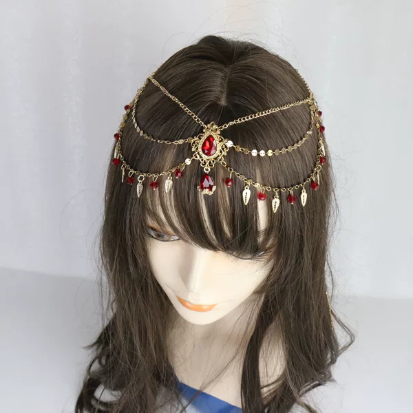 Exotic Antique Ruby Hair Accessories Women's Hanfu Western Region Dance Retro Leaf Tassel Headwear Travel Headwear