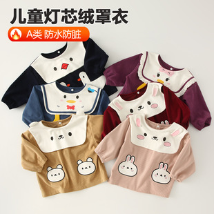 Children's Corduroy Overalls Autumn and Winter Baby Boys and Girls Wear Foreign-style Cute Aprons for Eating Water-proof Dirty-proof Anti-dressing