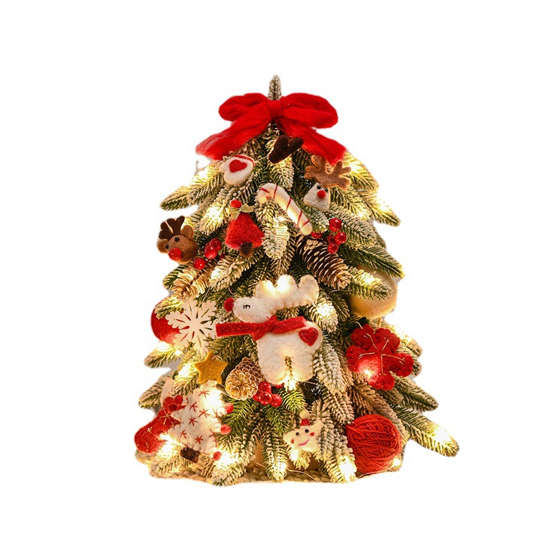 Decoraciones navideñas de escritorio estilo nórdico, mini árbol de Navidad flocado, adornos de escritorio, decoración navideña de fieltro, set de árbol de nieve