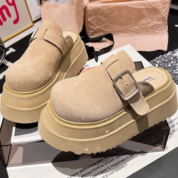 Productos europeos moda cabeza grande hebilla de metal plataforma plataforma cabeza media pantuflas cabeza pequeña 6cm zapatos de mujer zapatos de soporte