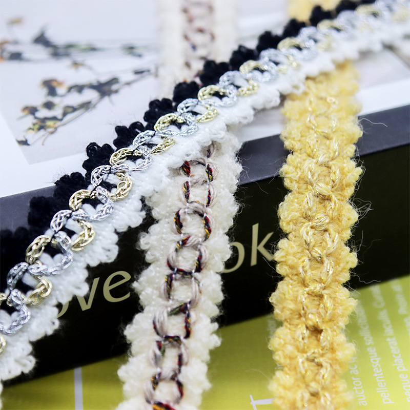 Cinta trenzada de encaje de 2 cm, estilo Chanel, colorida, con hilo dorado y plateado, para manualidades, decoración de ropa, cortinas y accesorios.