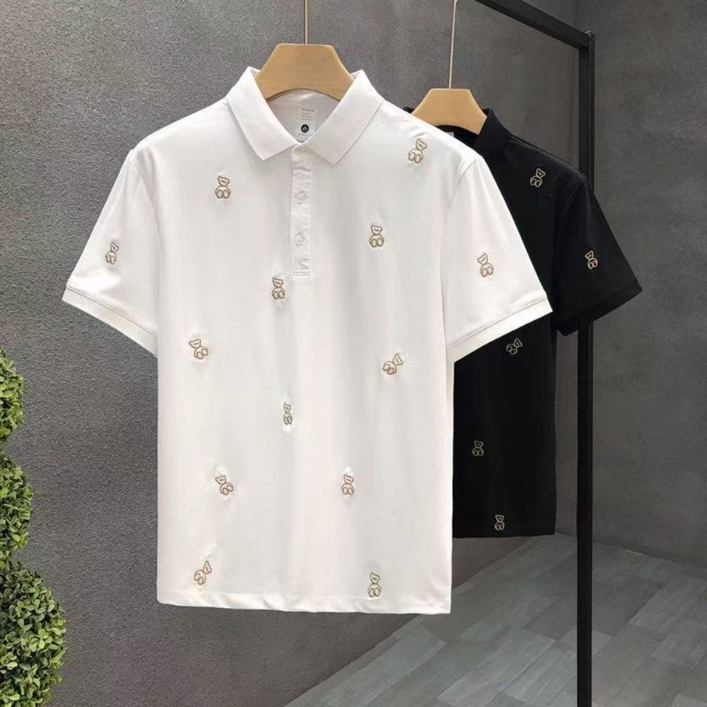 Men's Premium Polo Shirt - Korean-Inspired Minimalist Design With Embroidered Bear For Casual Sophistication_viptrois.com